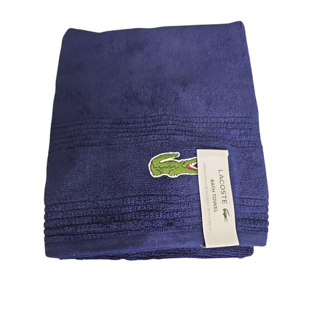 LACOSTE‎ Bath Towels NAVY 100% Cotton 30" x 52" Crocodile Logo NEW